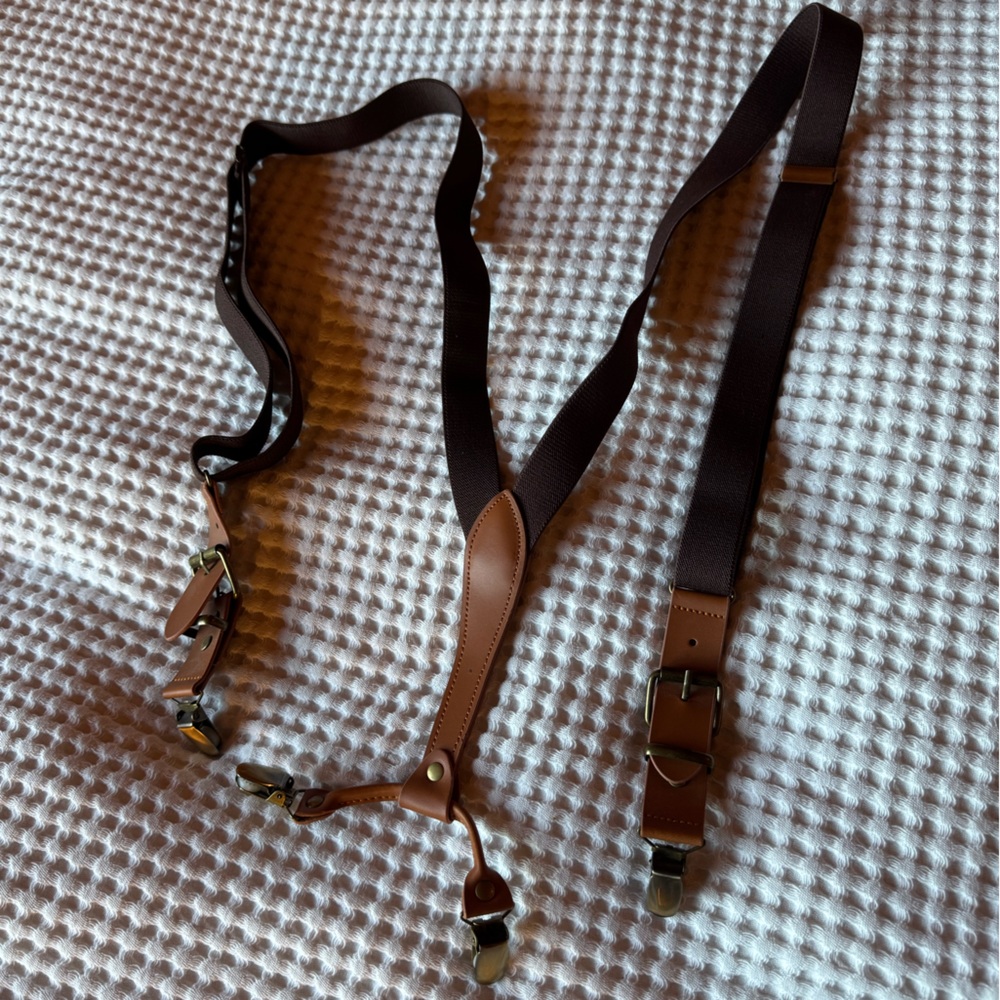 Brown Faux Leather Men's Suspenders